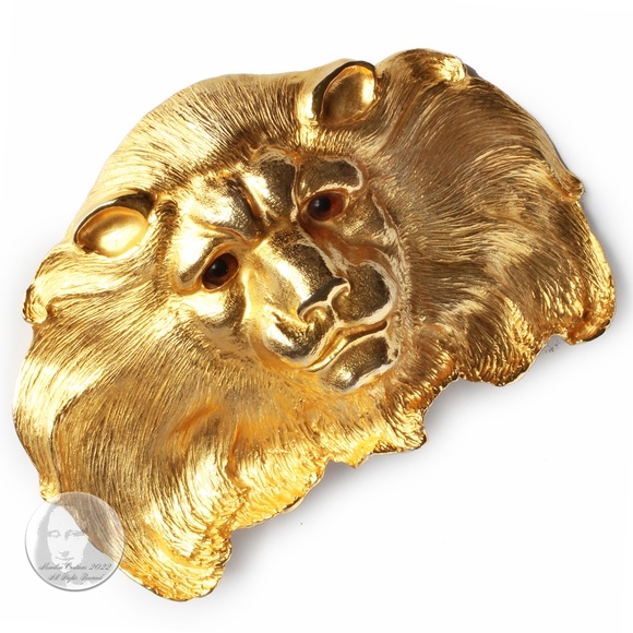 Christopher Ross Lion Head Belt Buckle Large 7in L 24kt Gold Plate SATC Vintage main image 8